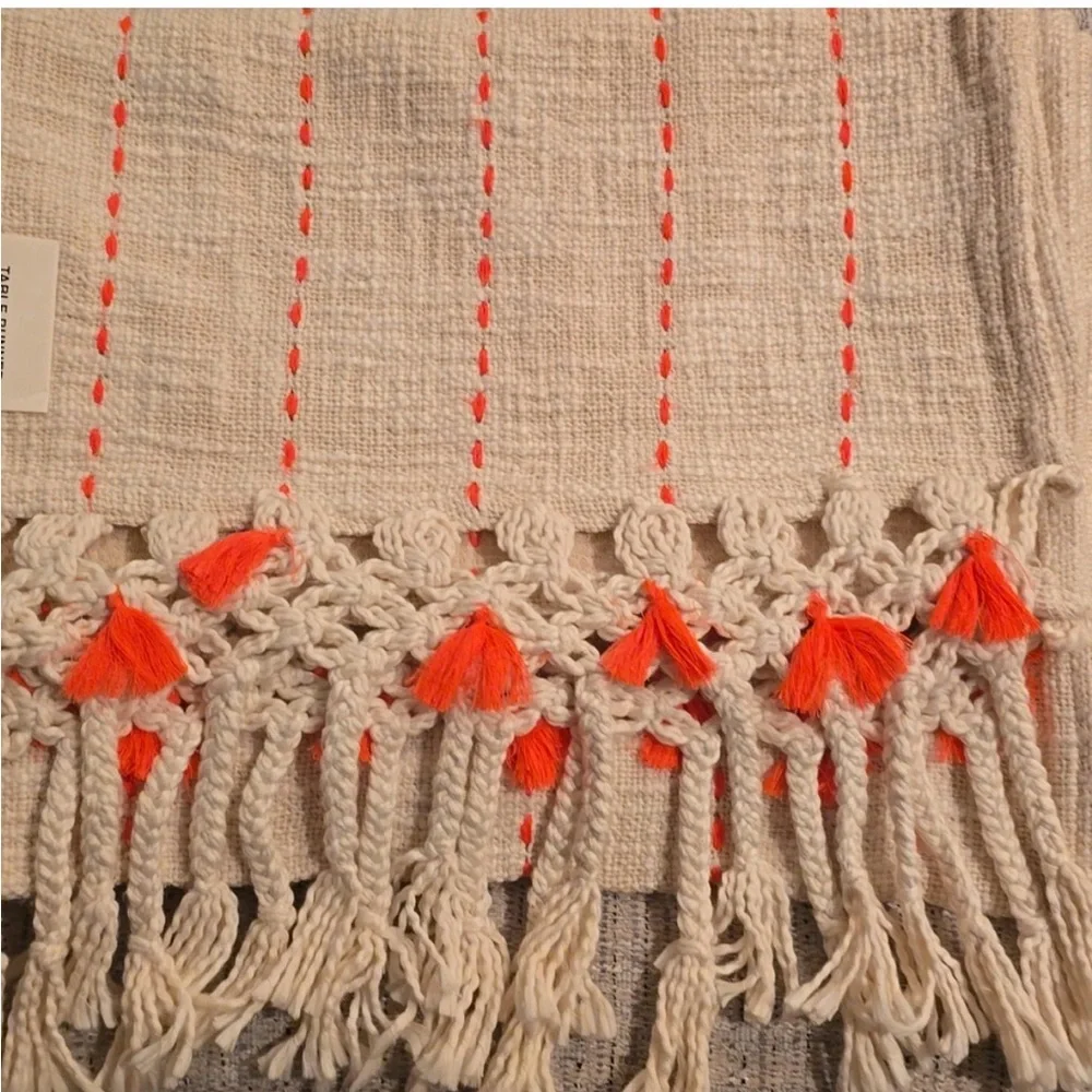 NWT Anthropologie Boho Textured Tassel Table Runner